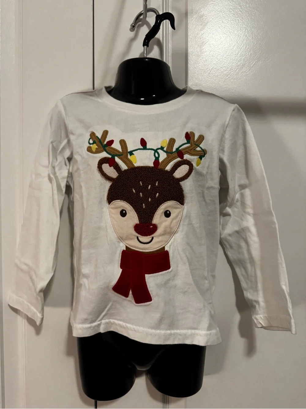 Gymboree White Reindeer Appliqué Long-Sleeve Top